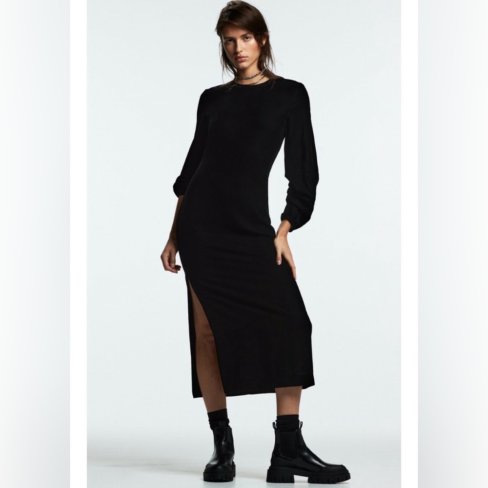 ZARA DRAPED VELVET DRESS MIDI BLACK Women's Small - Picture 5 of 5